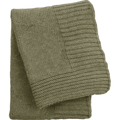 couverture tricotée en coton à pois vert olive petit