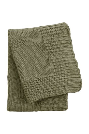 couverture tricotée en coton à pois vert olive petit