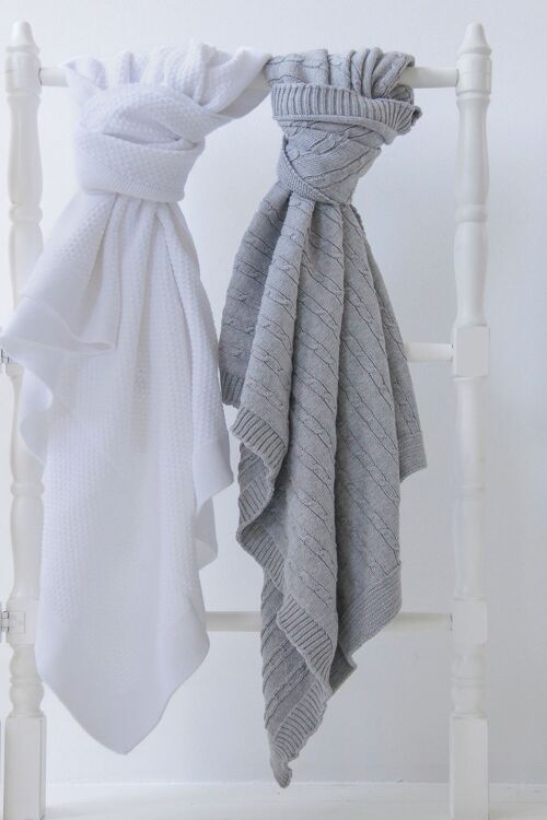 knitted cotton blanket twist small light gray