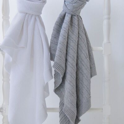 knitted cotton blanket twist small light gray