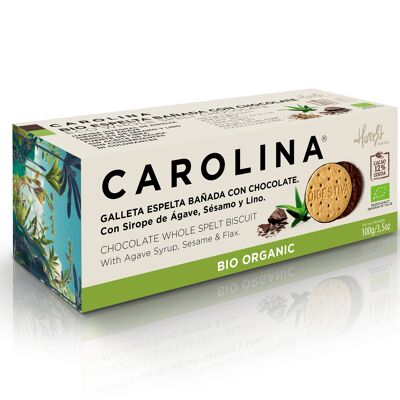 Galleta Bio Digestive Espelta Integral Bañada con Chocolate, Sirope de Ágave, Semillas de Sésamo y Lino