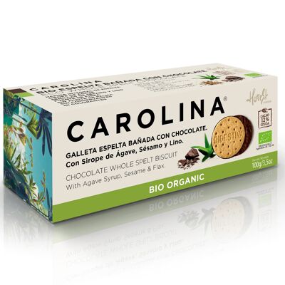 Bio Digestive Wholegrain Spelled Biscuit Bathed with Chocolate, Agave Syrup, Sesame Seeds and Flax