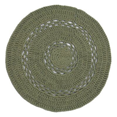 tapis laine crochet-vert olive-grand