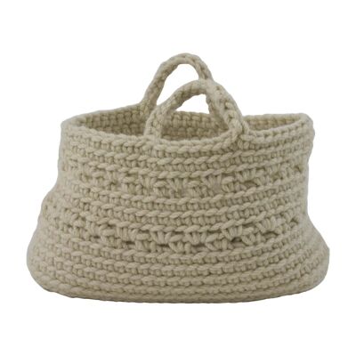 crochet wool basket-ecru-medium.