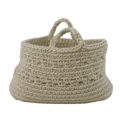 panier en laine au crochet basic écru petit