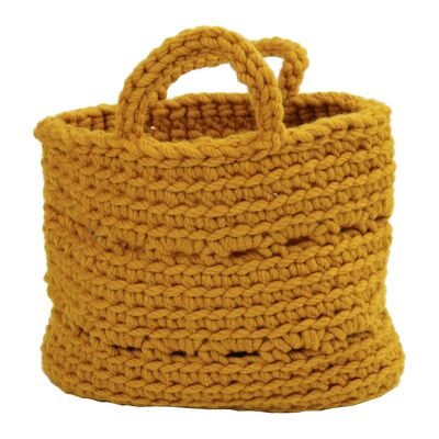 crochet woolen basket-ochre-large.