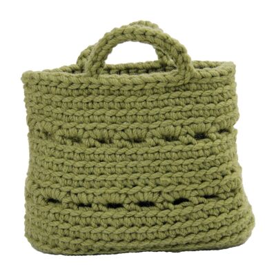 crochet wool basket-olive green-medium.