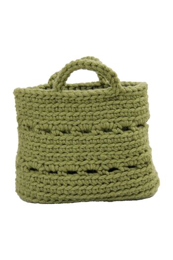 panier en laine au crochet-vert olive-petit.****