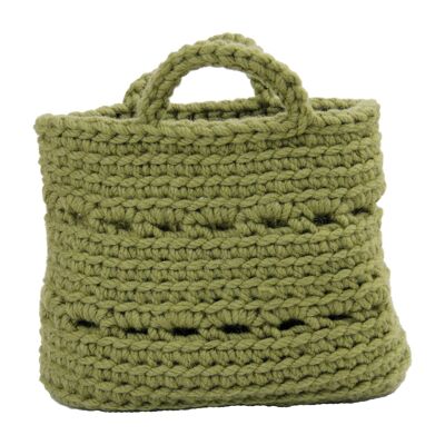Cesta de lana a crochet-verde oliva-pequeña.****