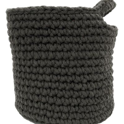 crochet wool basket-anthracite-medium