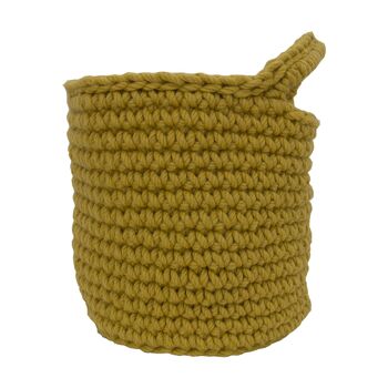 panier en laine au crochet-vert olive-petit.**