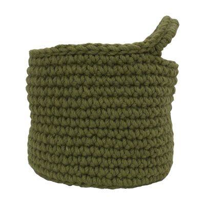 Cesta de lana crochet-verde oliva-grande