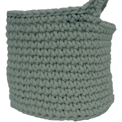 crochet wool basket-sage-small