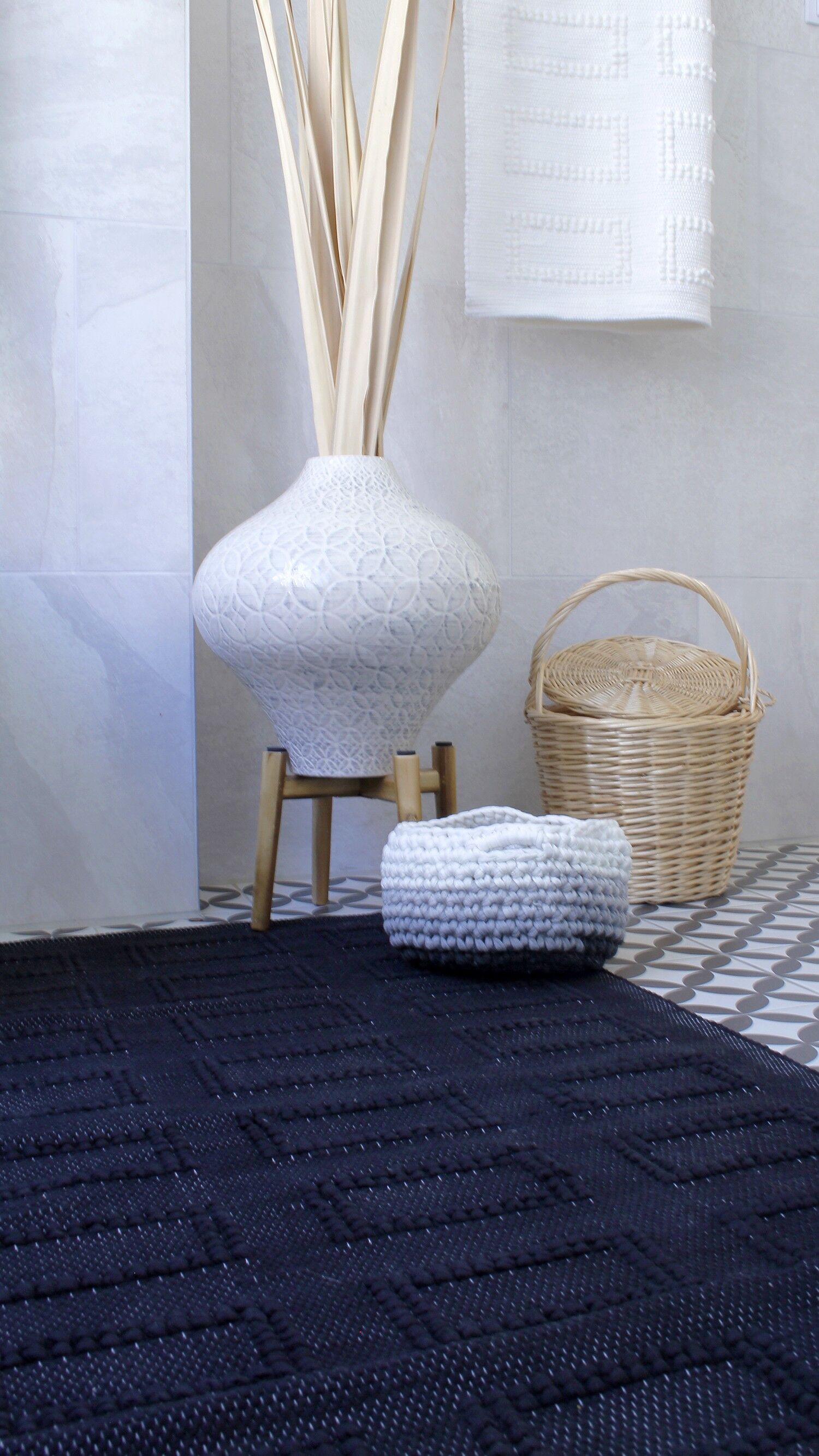 tappeto in cotone intrecciato, quadro, nero, medio