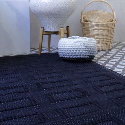 woven cotton rug, quadro, black, medium