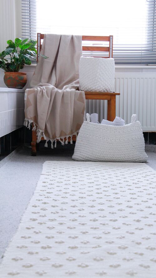 woven cotton rug, liz, white, medium