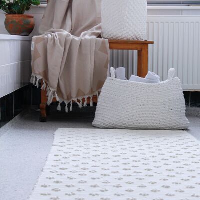alfombra tejida de algodón, liz, blanca, mediana