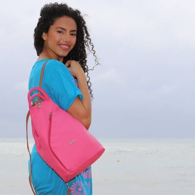 730 - Shocking Pink Multifunctional Backpack - Leather Bag