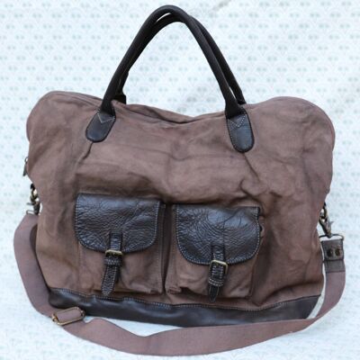 763 - Brown large tote bag, fabric bags, weekend bags, travel bag