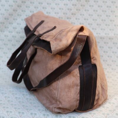 756 - Moka Linen Fabric Bag - leather details - special finishes