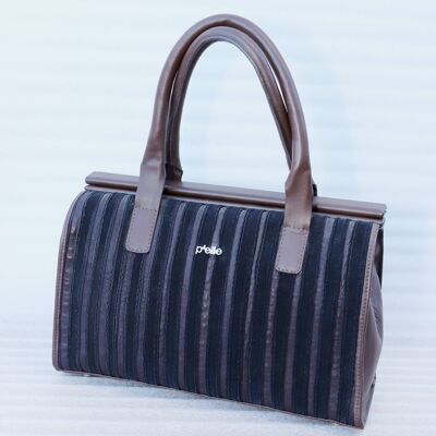 703 Dark brown bag - suede decorative stripes, bags with handles, tote