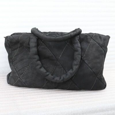 721 - Black quilted bag, Bag with handles, Leather weekend bags, Travel