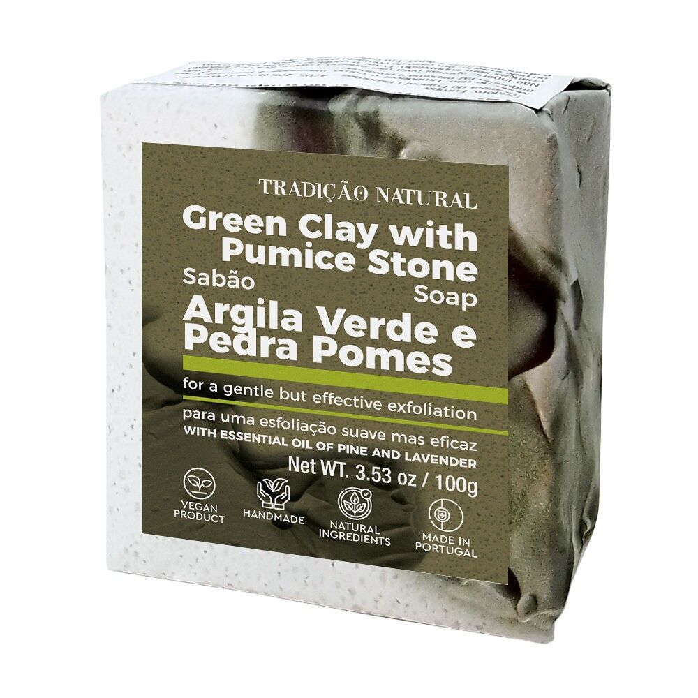 Feste Seife aus grünem Ton und Bimsstein – handgefertigt – 100 g