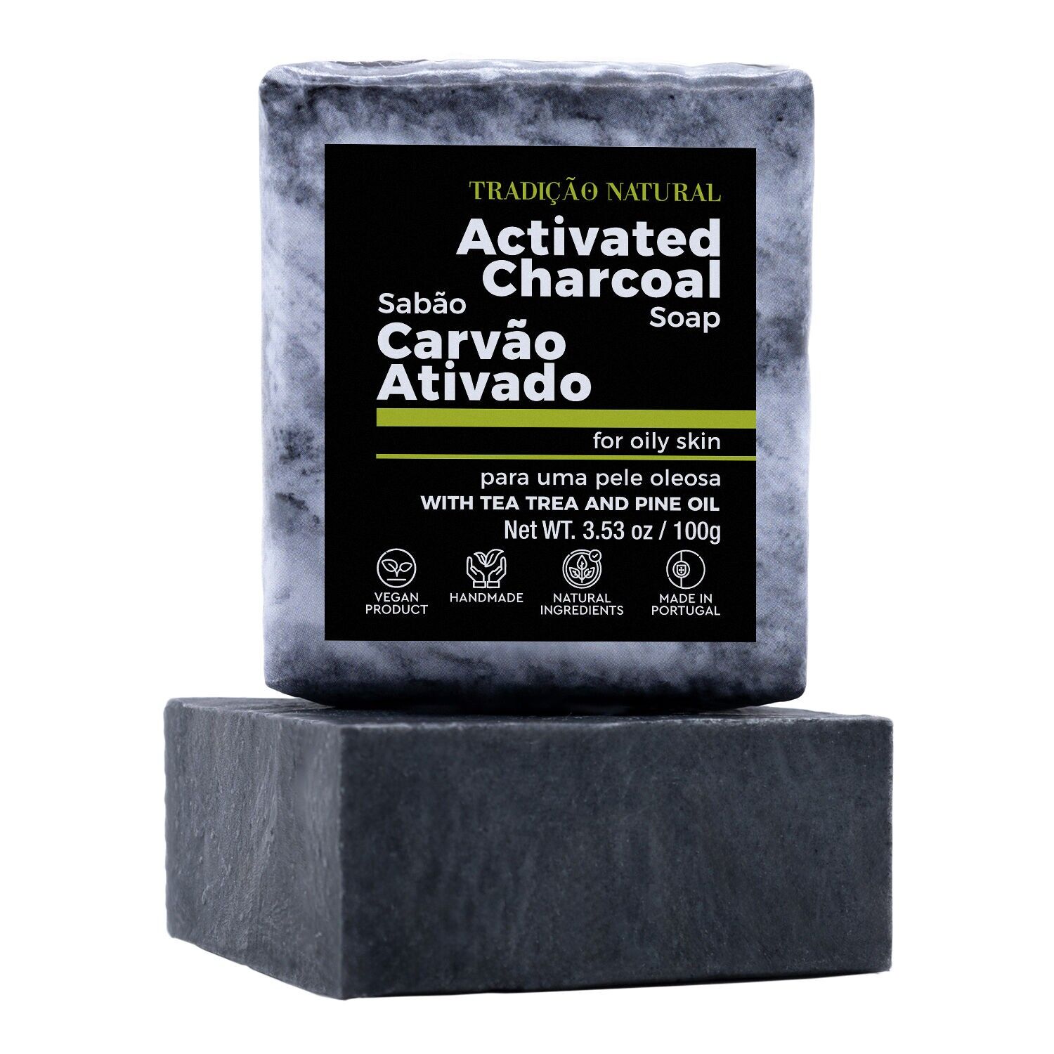 Savon Solide au Charbon Actif - Fait main - 100 g - Ingrédients 100% naturels