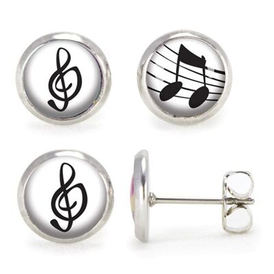 Children's Silver Surgical Stainless Steel Stud Earrings - Treble Clef / Musical Note