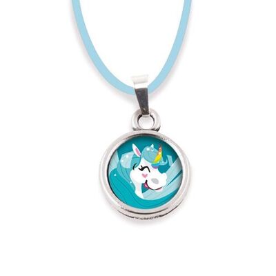 Children's Necklace Silver surgical stainless steel - Blue Unicorn