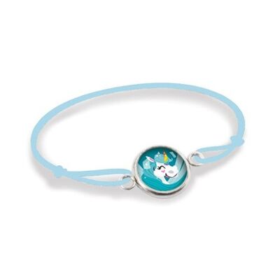 Children's Cord Bracelet Silver Surgical Stainless Steel Adjustable - Blue Unicorn