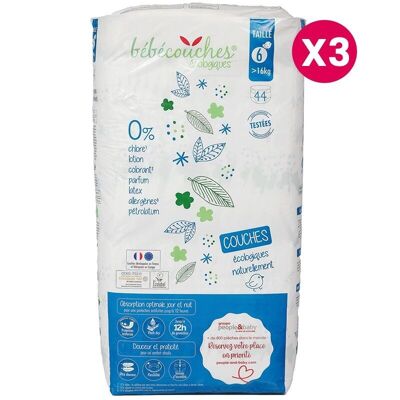 Baby diapersecological diapers size 6 (+16kg) box of 132