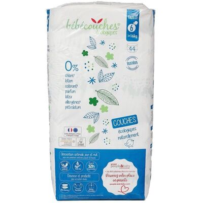 Couches bébécouches écologiques taille 6 (+16kg) sachet de 44