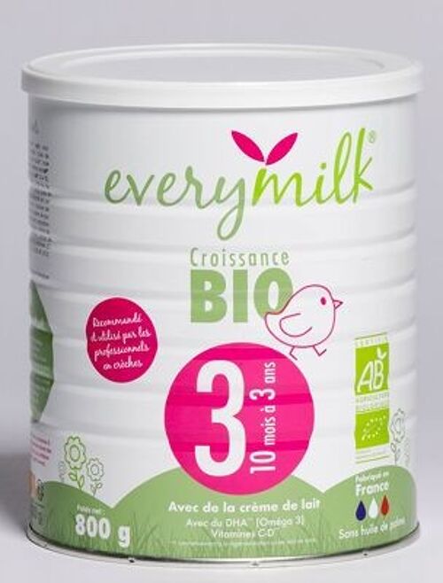 Lait 3 Bio - lait de croissance biologique de 12 à 36 mois - lait infantile - EVERYMILK - x12