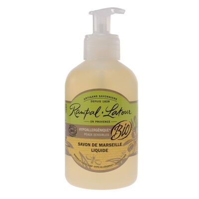 Sapone liquido di Marsiglia, anallergico e certificato biologico, flacone dosatore da 250ml
