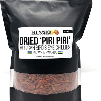 Chiles secos de ojo de pájaro | 600g | Compañía de puré de chile | Chiles muy calientes y secos 'Piri Piri'