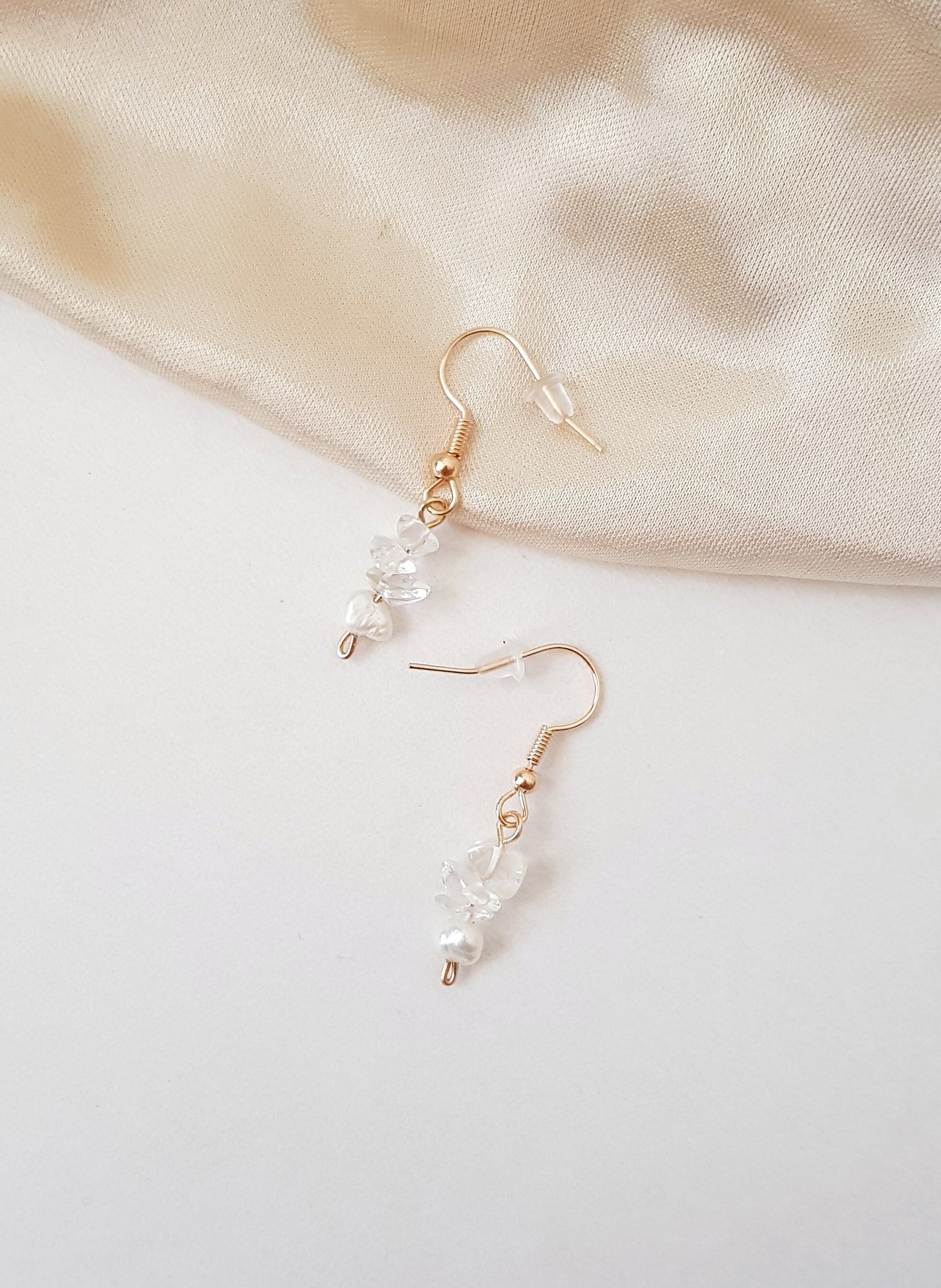 Bergkristall Perlenohrringe Gold