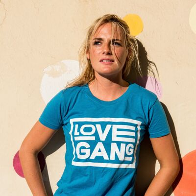 Tailliertes veganes Damen-T-Shirt – Recycelter Polyester ove Gang – Blau