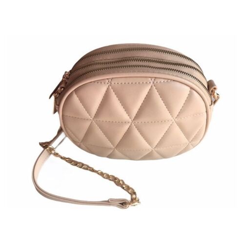 Bandolera redonda con triple cremallera y cadena beige