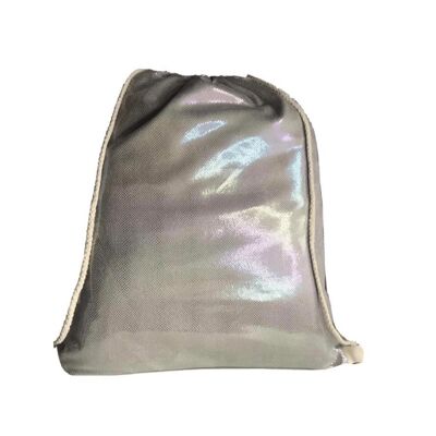 Gray drawstring metallic texture sack backpack