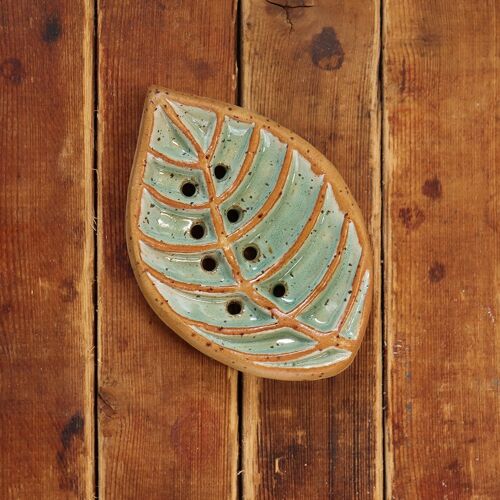 Soap Dish Ceramic Leaf - Mint Green