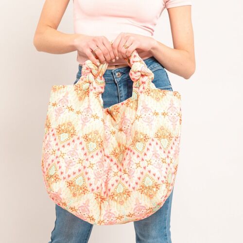 Soft cotton padded quilted handbag with pattern - LIGHT PINK