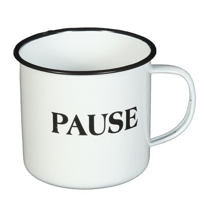 Antique white enamel PAUSE mug