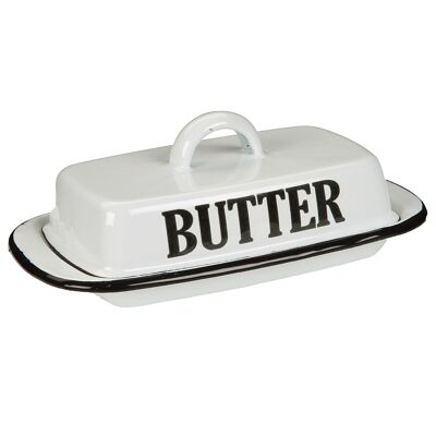 Antique white enamel butter dish