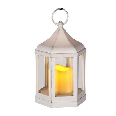 Lantern antique white hexagonal including LED candle