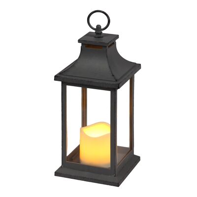 Lanterna con candela LED in grigio antico
