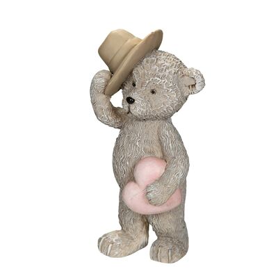 Ours avec chapeau et coeur en gris - (H) 9 cm