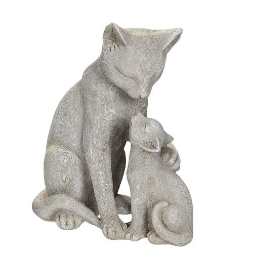 Katze mit Kätzchen in Grau - (H) 14 cm