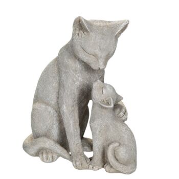 Chat avec des chatons en gris - (H) 14 cm