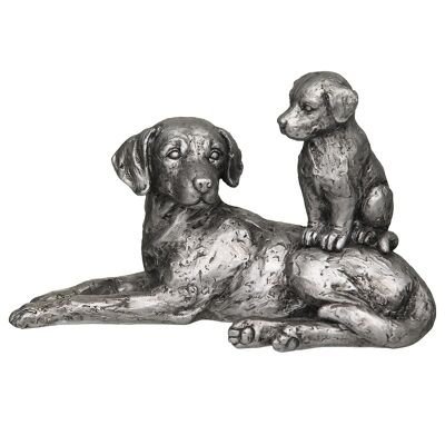 Perro con cachorro en plata antigua